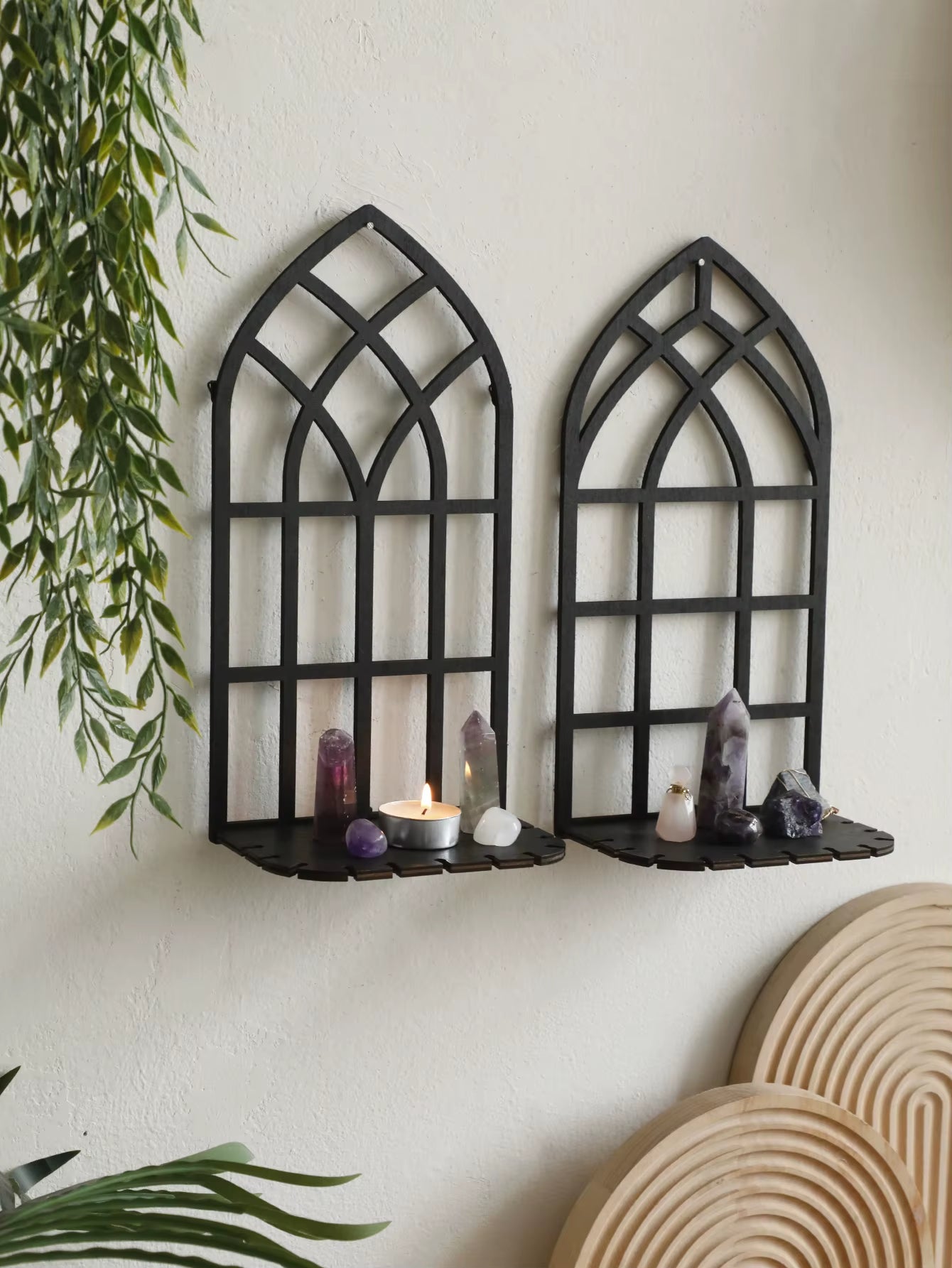 Gothic Wooden Hollow Wall Decoration Black Wall Hanging Floating Shelves Vintage Door Frame Rustic Spooky Decorative Home Decor