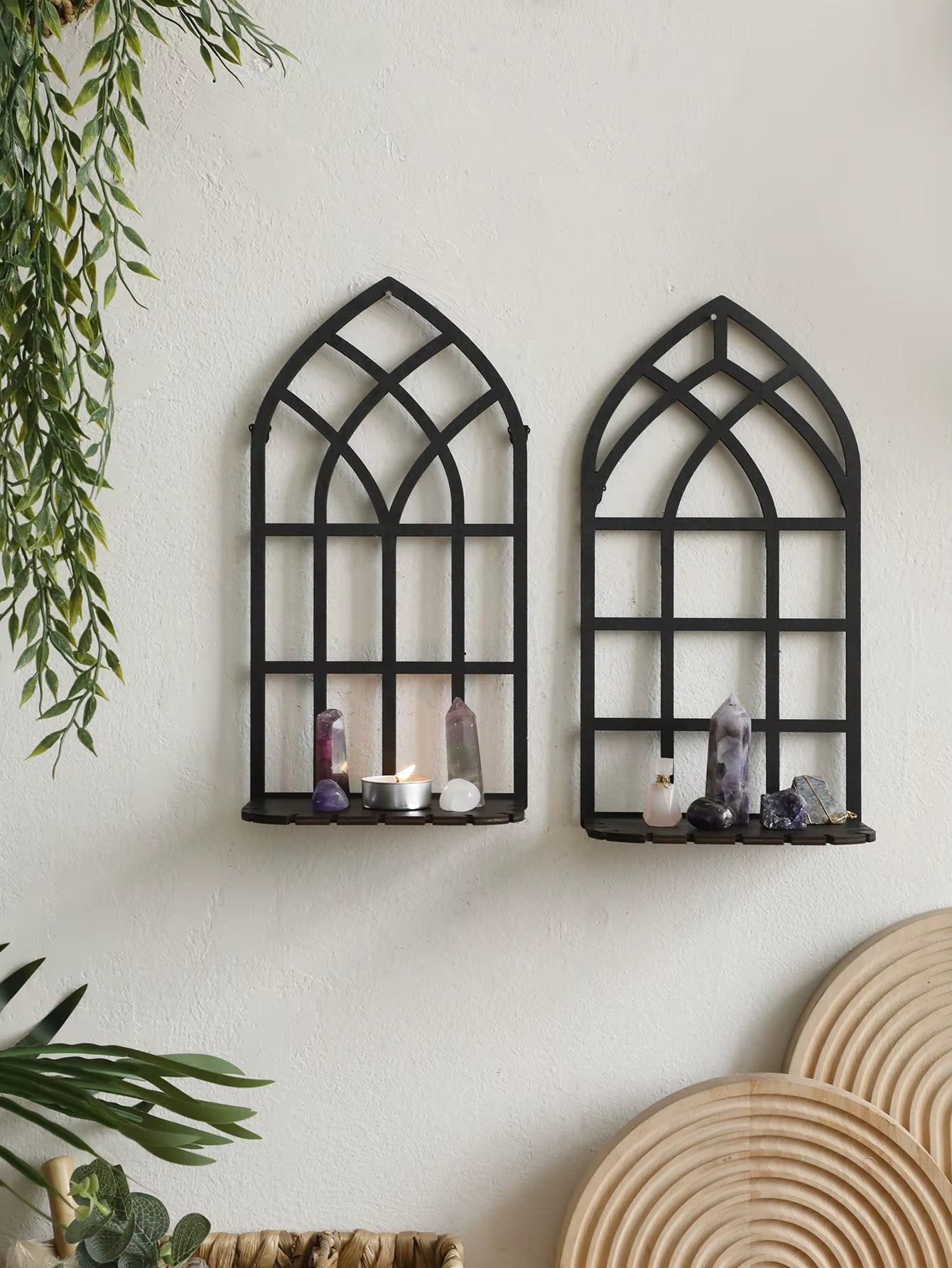 Gothic Wooden Hollow Wall Decoration Black Wall Hanging Floating Shelves Vintage Door Frame Rustic Spooky Decorative Home Decor