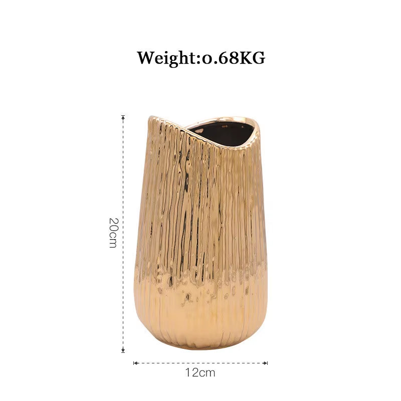 Golden Ceramic Vase Home Decor Flower Arrangement Vase Living Room Decor Modern Wedding Decoration Ceramic Vases Gifts