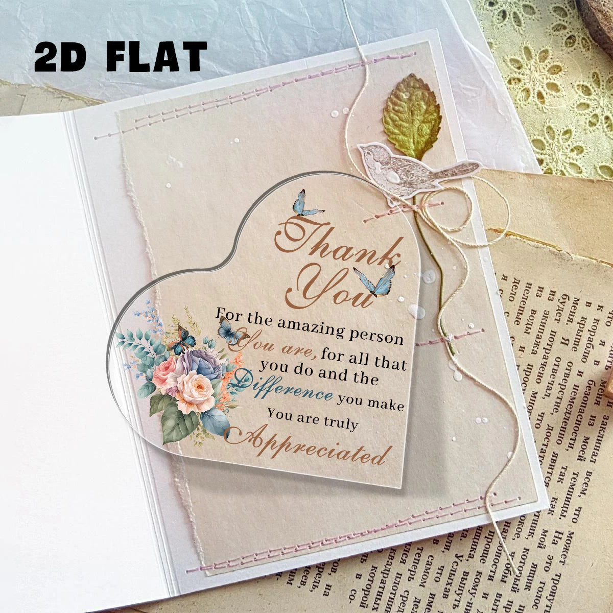 1Pc Heart Acrylic Thank You Sign Plaque-Decor with Floral Butterfly Design,Gift for Office/Home Appreciation Ornament Desk Decor