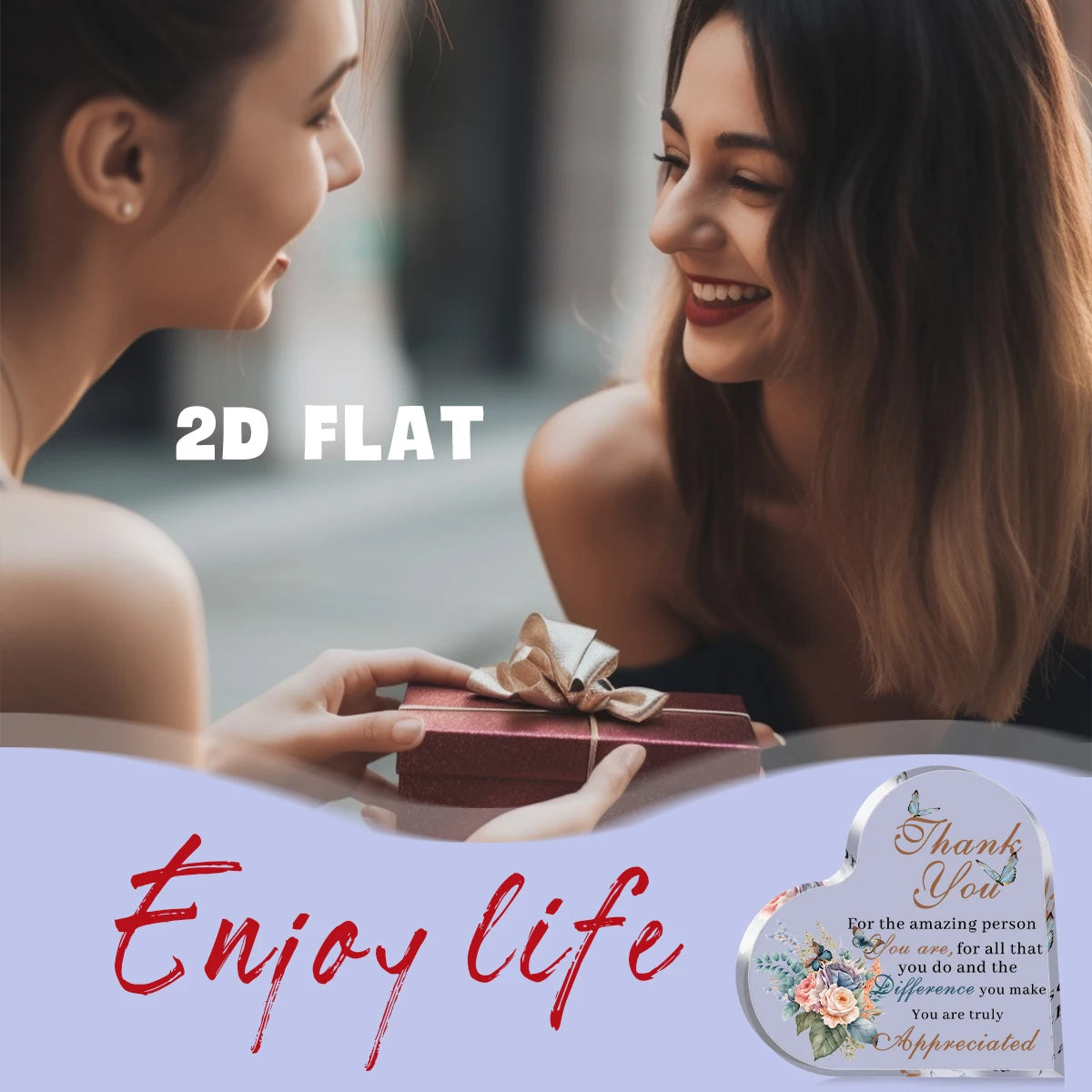 1Pc Heart Acrylic Thank You Sign Plaque-Decor with Floral Butterfly Design,Gift for Office/Home Appreciation Ornament Desk Decor