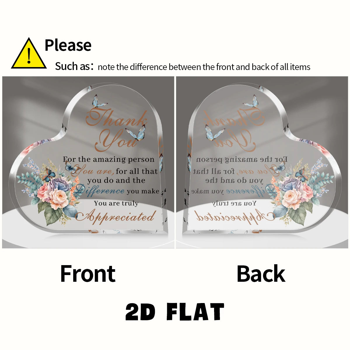 1Pc Heart Acrylic Thank You Sign Plaque-Decor with Floral Butterfly Design,Gift for Office/Home Appreciation Ornament Desk Decor