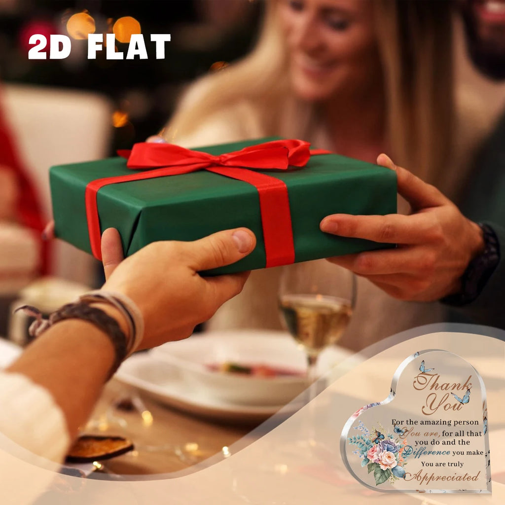 1Pc Heart Acrylic Thank You Sign Plaque-Decor with Floral Butterfly Design,Gift for Office/Home Appreciation Ornament Desk Decor