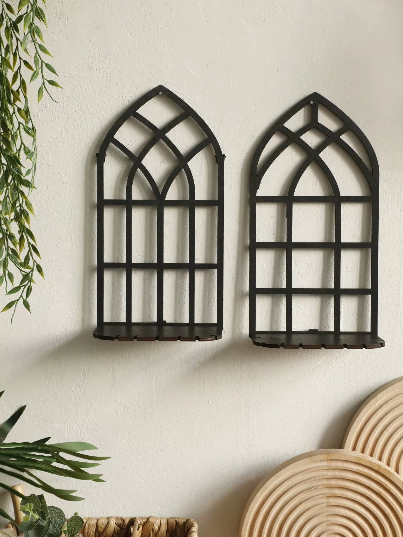 Gothic Wooden Hollow Wall Decoration Black Wall Hanging Floating Shelves Vintage Door Frame Rustic Spooky Decorative Home Decor